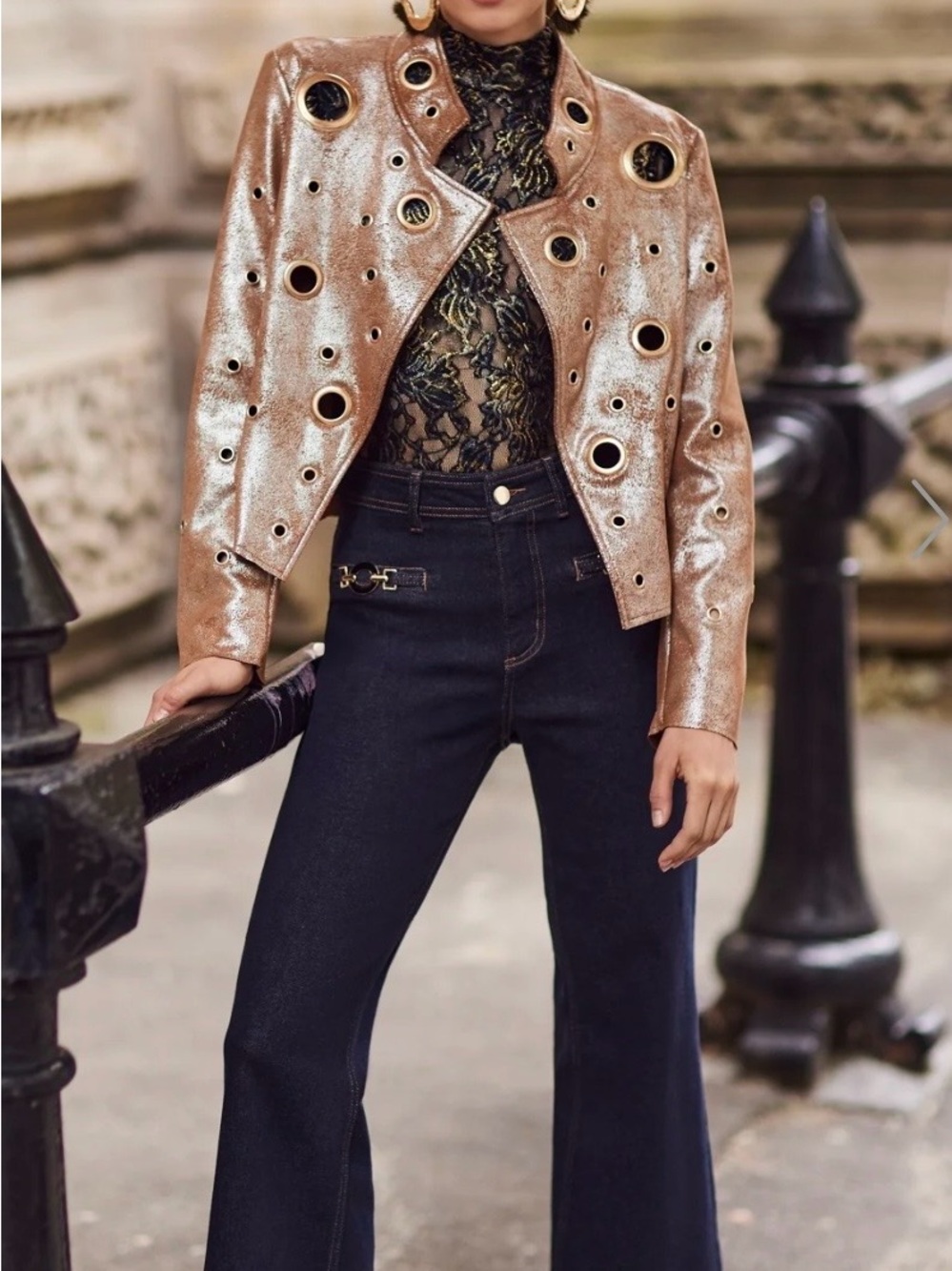 NWT Frank Lyman Design Collection Metallic Rose-Gold Eyelet Jacket.Stunning 🔥 - Picture 7 of 10